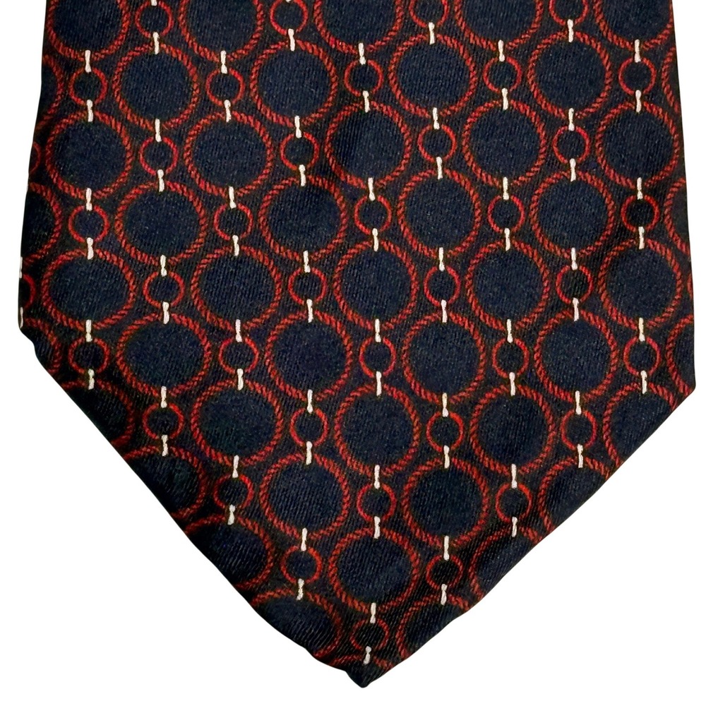 Vintage Nino Cerruti 100% Silk Italy Navy Red Chain Link Designer Necktie